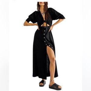FREE PEOPLE String Of Hearts cutout Maxi Dress Black LARGE